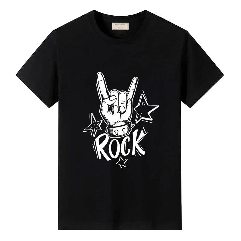 

Summer Men's Casual T-shirt Rock Gesture Print Harajuku Y2k Short Sleeve 100% Cotton Comfortable T Shirts Mens Soft Tees
