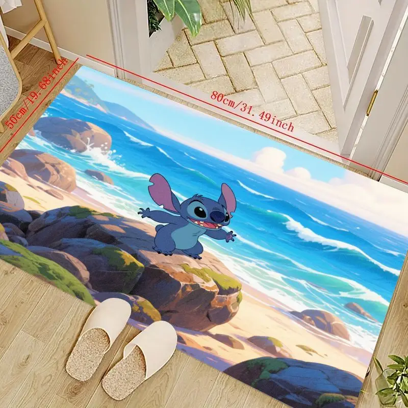 

1 шт. милый коврик Disney Lilo & Stitch Happy Stitch Beach Ocean Wave, нескользящий мягкий коврик с персонажем мультфильма 50x80 см (19,68x3