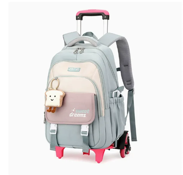 Rolling Backpack for Girls Boys Elementary Middle School Trolley Bags, Kids Wheeled Boys Girls Backpack Bag 2 wheels 6 Wheels
