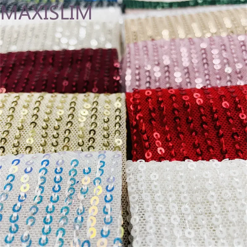 Spot Wholesale 20 Colors Slightly Stretchy Mesh Embroidery Straight Strip 3MM Sequins Fabric DIY Sewing Party Dress Wide：125CM