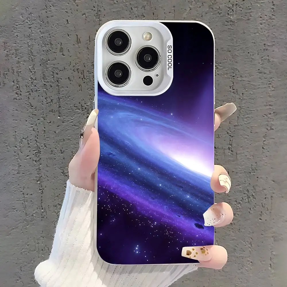 حافظة هاتف Space For Galaxy Universe لهاتف iPhone 17,16,15,14,13,12,11,Pro,XS,Max,Plus,Mini,SE غطاء مقاوم للصدمات من الحلوى البيضاء غير اللامعة