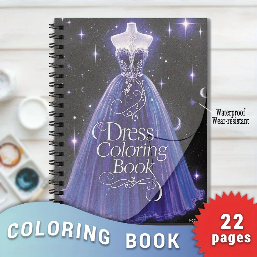 Starry Night Dress Coloring Book - 8.3×11.2 Inches, 22 Pages. Perfect for Magical Relaxation, Stress - Relieving, Christmas,