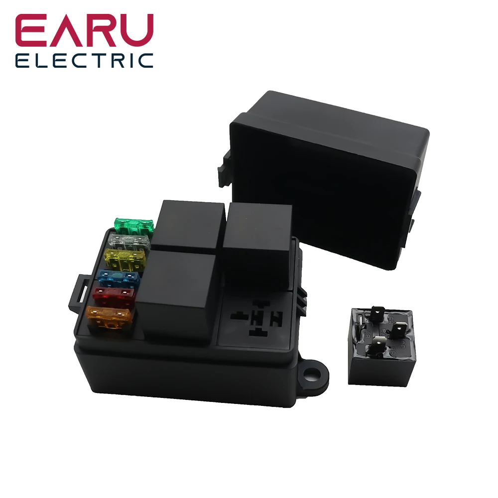 Earu Automotive 6-way fuse box with relay box assembly, 12 way 10 way 8 way modified circuit protection fuse box