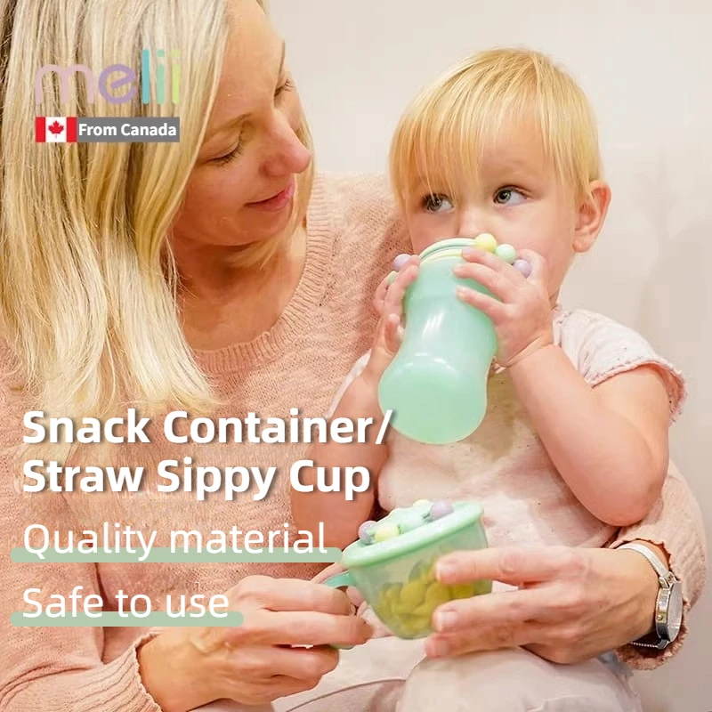 Melii Abacus Snack Container Straw Sippy Cup Silicone Food Storage Box Solid Color Baby Snack Cup Portable with Lid Kids Cup