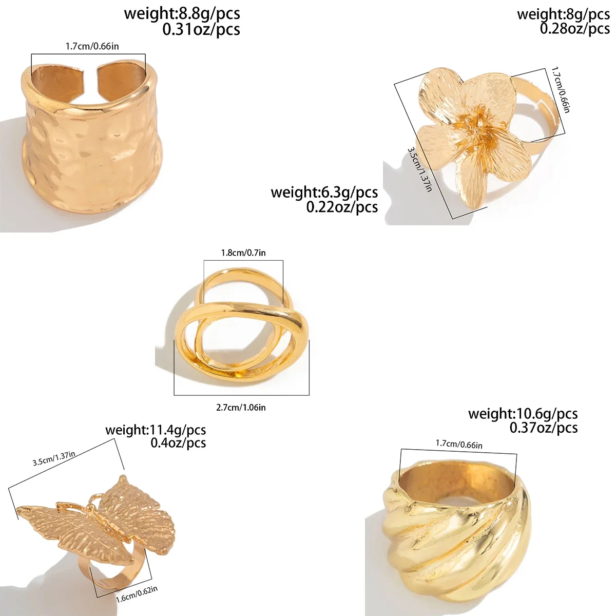 Ingemark 5 أنماط الإبداعية بوهو المعادن فراشة الزهور الدائري للنساء بيان الموضة 2025 قابل للتعديل البنصر Wed مجوهرات #4