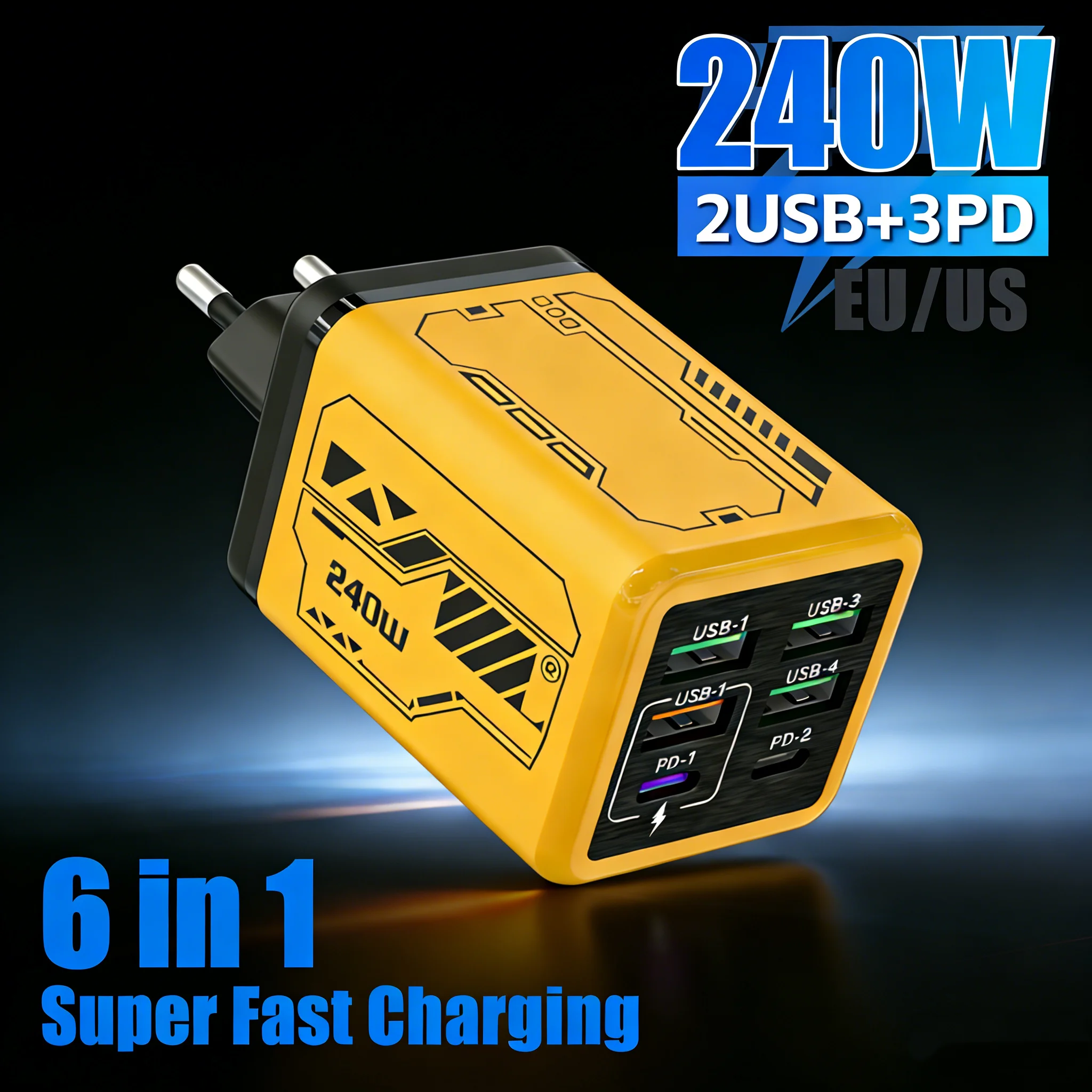 240W USB Multi-Port Fast Charging Adapter 2 PD Quick Charger For iPhone 16 15  Type C Port For Samsung Xiaomi Socket accessories