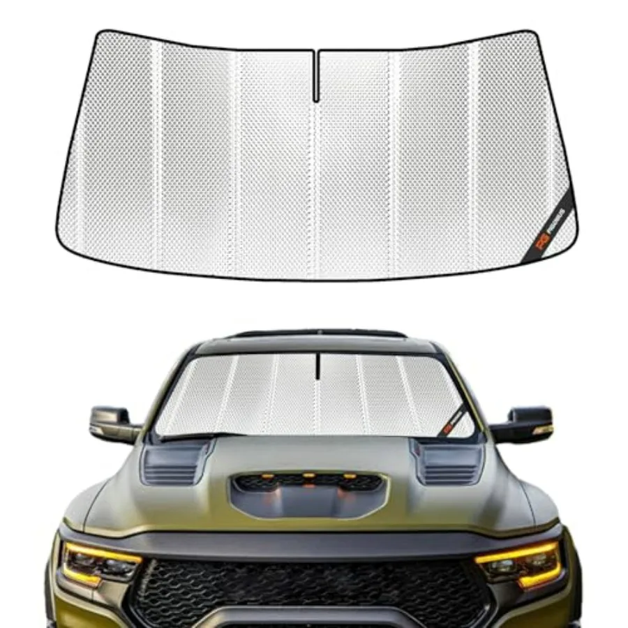

Windshield Sun Shade for Ram 1500 2009-2018 and Ram 1500 Classic 2019-2024, full-coverage rearview mirror shade, reflective pol