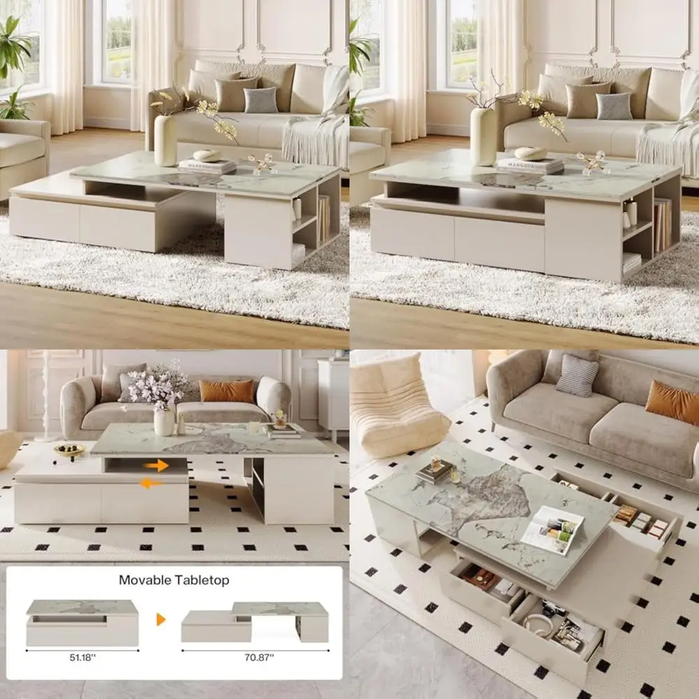 

регулируемый современный журнальный столик с 4 ящиками и полкой для хранения, расширяет от 51 до 71 дюймов для центральной части гостиной.