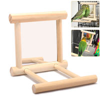 Bird Mirror Wooden Interactive Play Toy With Perch For Small Parrot Budgies Parakeet Cockatiel Conure Lovebird Cage Accessories