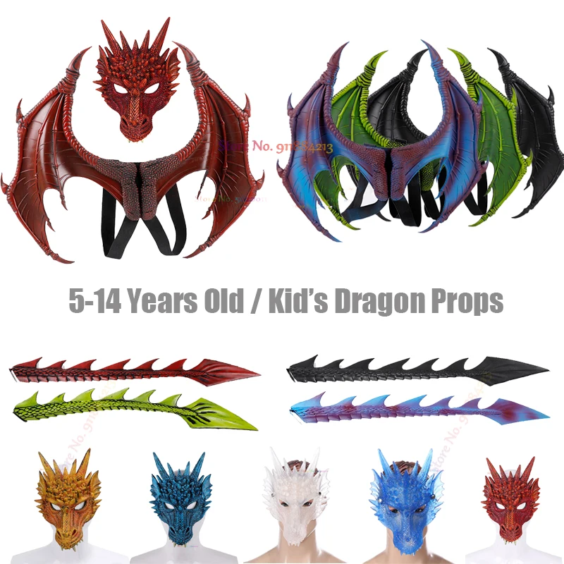 

Kids Movie Anime Animals Flying Dragons Dinosaurs Halloween Cosplay Costumes Boys Girls Party Role Play Hero Prop Mask Wing Tail