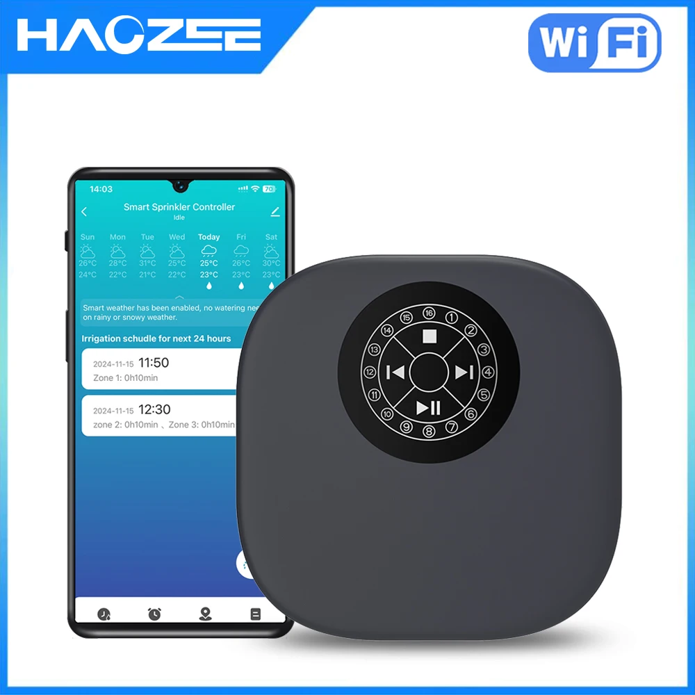 HAOZEE Tuya Wi-Fi спринклерный контроллер для сада, интеллектуальный таймер полива, 16-зонное устройство автоматического полива для Alexa Google