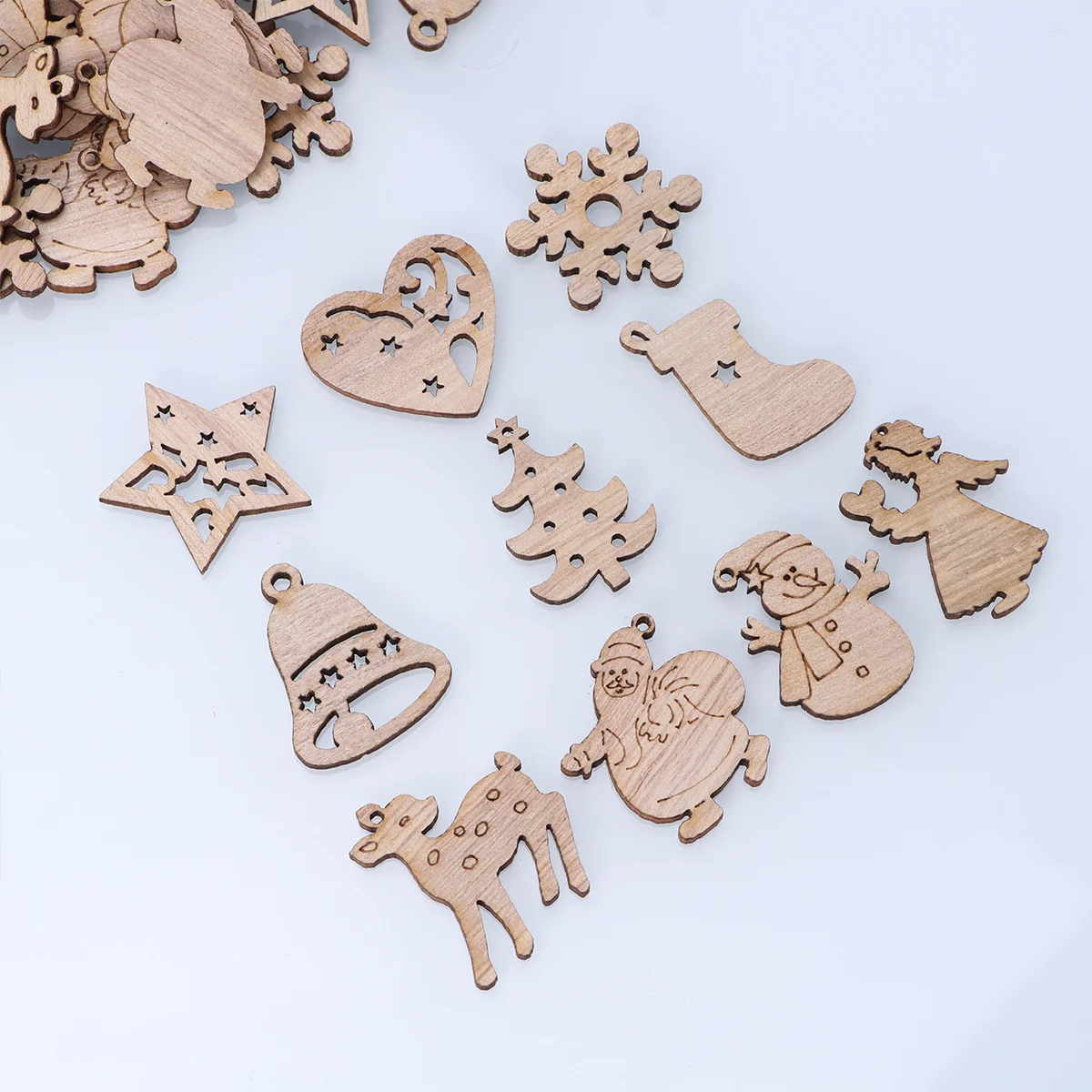 

100Pcs Christmas Wooden Pieces Vintage Color DIY Craft Supplies Home Window Door Decoration Wooden Decor Accessories