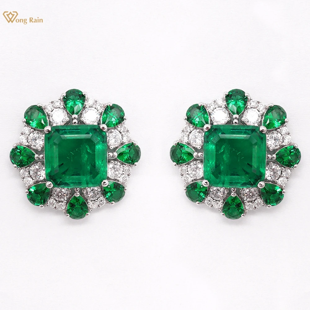 

Wong Rain Vintage 100% 925 Sterling Silver Emerald High Carbon Diamond Gemstone Ear Studs Earrings for Women Fine Jewelry Gifts