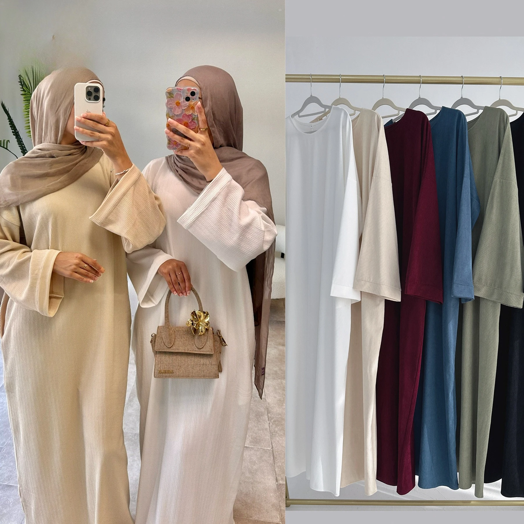 Muslim Fashion Abaya Winter Warm Islamic Abaya Corduroy Solid Closed Abayas Muslim Dress Casual Loose Four Seasons Abaya Robe