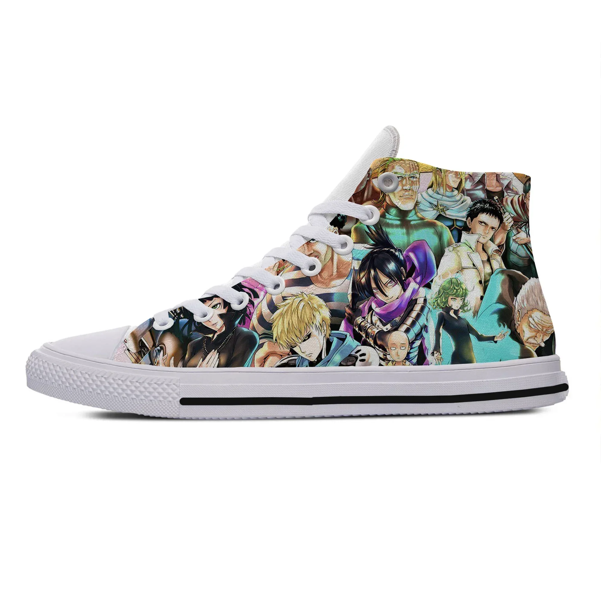 Summer New Men Women Shoes Cute Anime One Punch Lightweight Breathable Comfortable Canvas Shoes High Top Lightweight Board Shoes