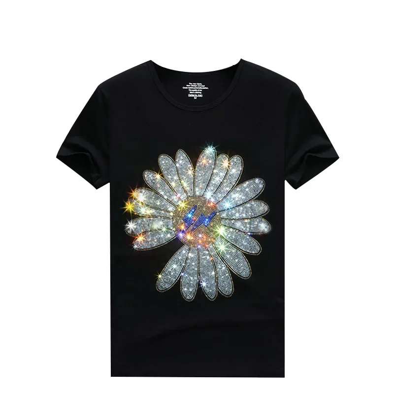 Plus Size 8XL Fashion Rhinestones T Shirts Men Summer Casual Streetwear Short Sleeve O Neck Slim T-shirt Man Camisetas De Hombre