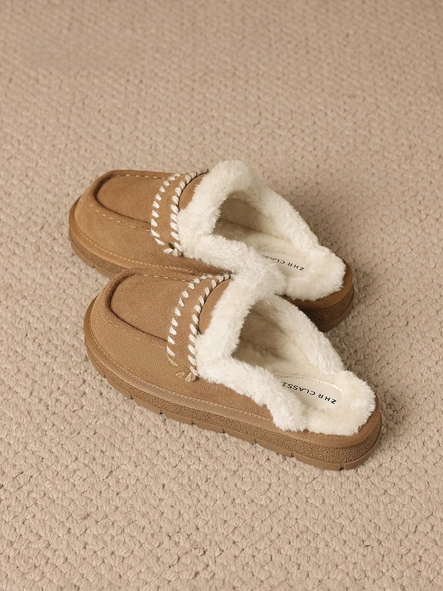 

Зимние сапоги из натуральной кожи Thi Bot Fce на подкладке, женские слипоны, повседневные зимние тапочки Warm oes с меховой отделкой