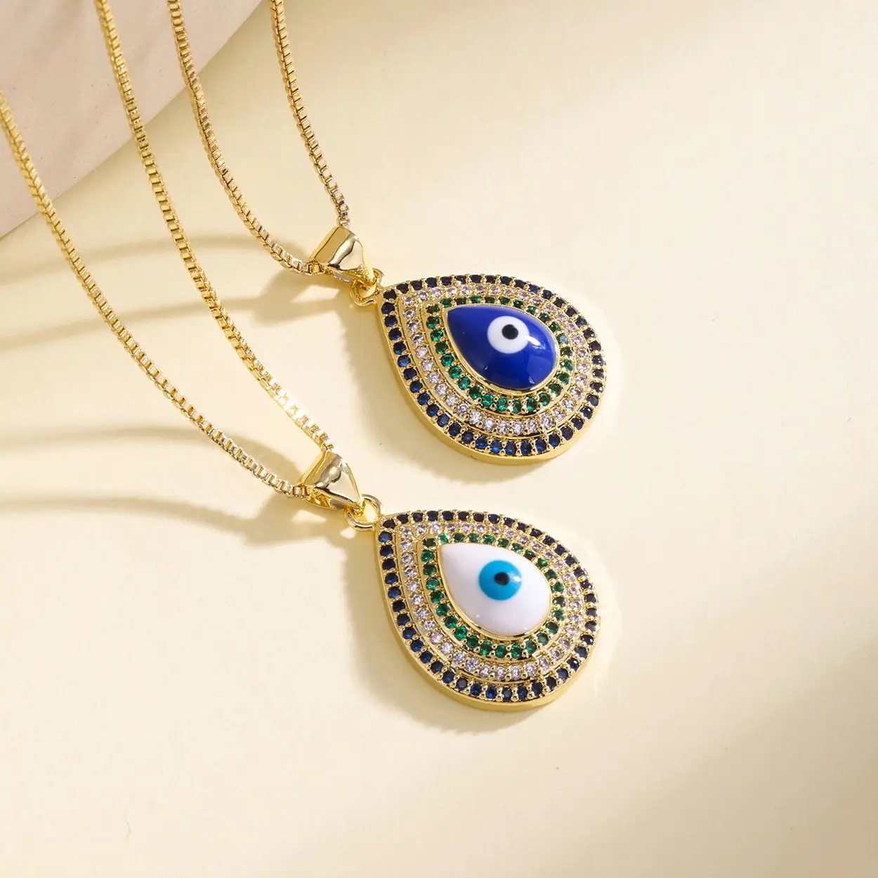 

AIBEF Fashion Turkish Evil Eye Pendant Necklace For Women Girls Drop Shape Micro Pave Zircon Clavicle Chain Jewelry Gift