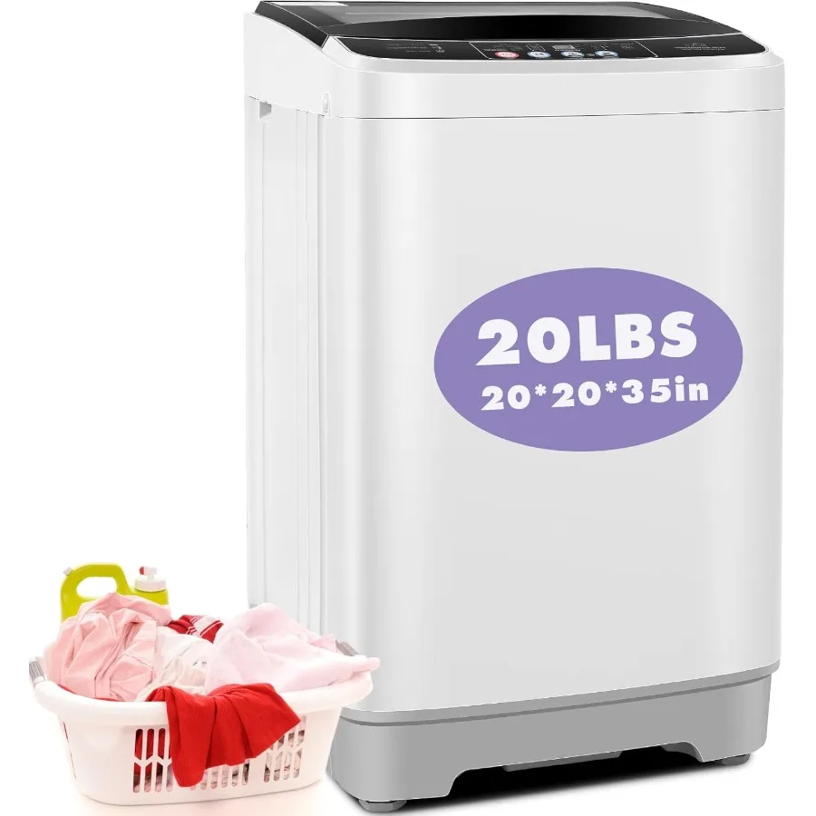 

Compact Portable Washing Machine with 20Lbs Capacity and 2.8 Cu.ft Volume Ideal for Apartments Dorms and RVs Featuring 10 Wash