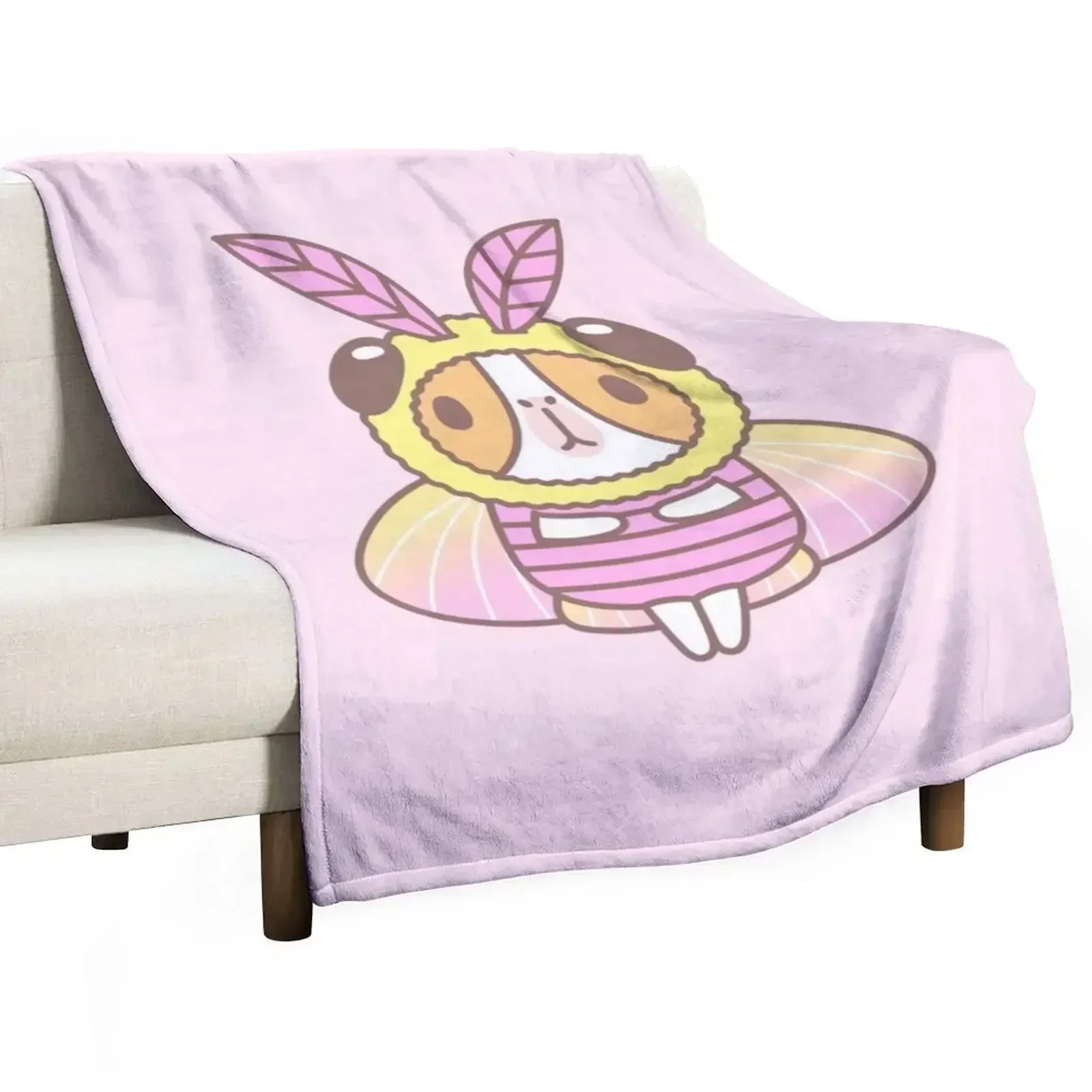 Guinea pig in Rosy Maple Moth Costume Throw Blanket Flannel Single Blankets