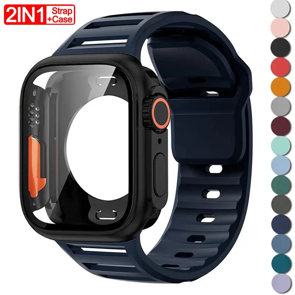 2-IN-1 Case+Strap For Apple Watch Band 44 45 46mm Smartwatch Silicone Sport Bracelet Change To Ultra Cover iWatch 11 10 9 8 7