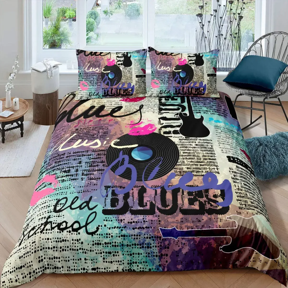 Music Themed Bedding Set Black And White Music Note Comforter Cover For Boys Girls Kids Musical Pattern Duvet Cover