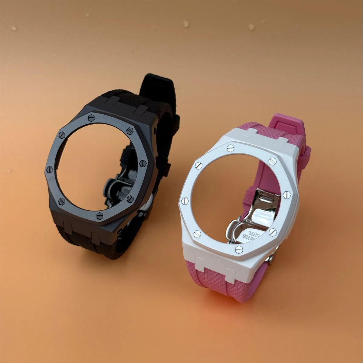 Ceramic Case Mod Kit for GA-2100 GA-2110 GA-B2100 Woven Pattern Fluororubber Strap Stainless Steel Butterfly Buckle Accessories