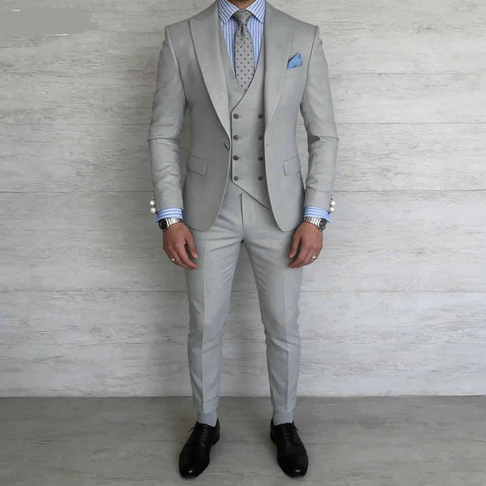 

Elegant Rose Red 3-Piece Slim Fit Men's Suit Double Breasted Blazer Vest Pants Set for Wedding Groom Tuxedo Business Party