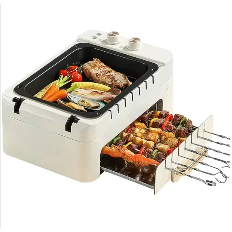 3 In 1 Electric BBQ Kebab Grill Machine Household Automatic Rotating Skewers Machine Indoor Smokeless Barbecue Grill Oven