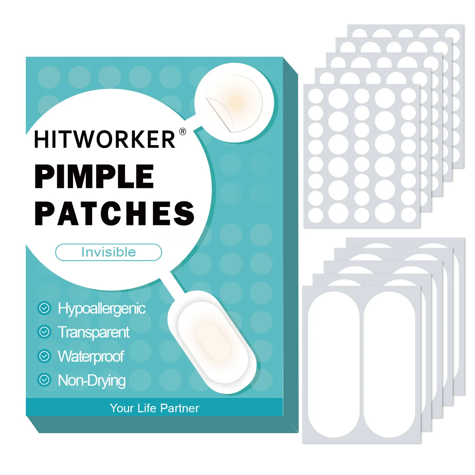 195 قطعة مستديرة/بيضاوية شفافة مقاسين - تحتوي على رقعة حب الشباب بزيت شجرة الشاي، عديمة الرائحة، رقعة إزالة حب الشباب غير المهيجة