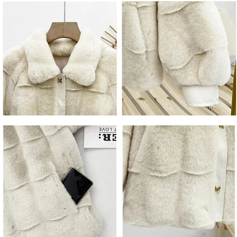 Mink Fur Coat Warm Plush Jackets Women Winter Outerwear 2023 Faux Fur Coat Female Artificial Rex Rabbit Fur Jacket Fluffy Coats