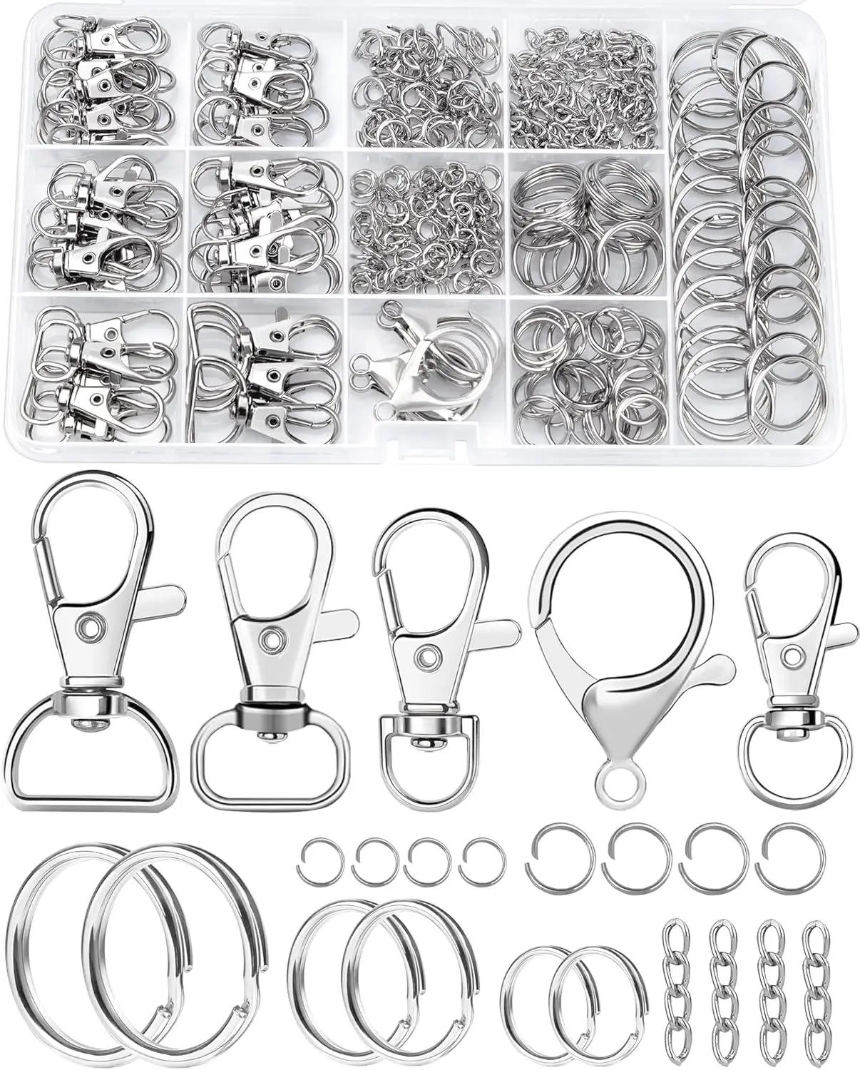 

FIVEIZERO Keychain Making Kit - Keychain Clip with Key Ring, Lobster Claw Clasp, Swivel Snap Hook, Jumprings & Extender Chai