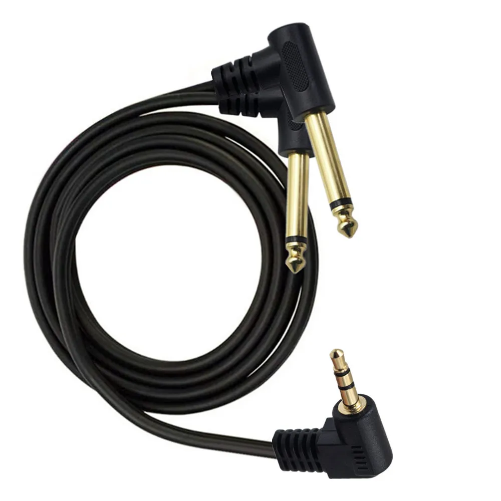 3.5mm 1/8 inch TRS Stereo male Jack to Dual 1/4 6.35mm Male Plug Mono TS Right Angle Audio Y Splitter Cable High Quality