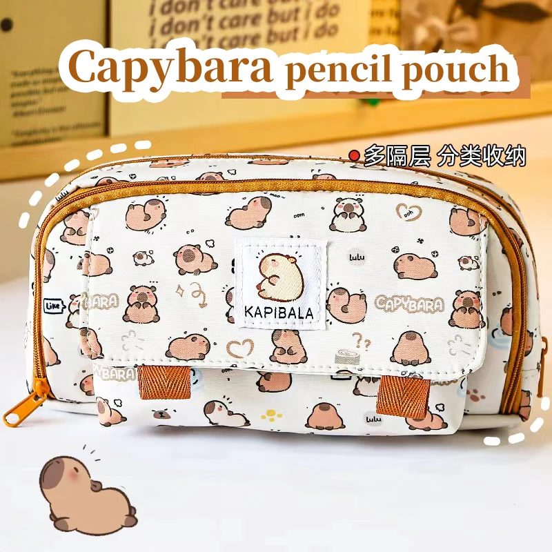 Capybara-estuches de lápices Kawaii de gran capacidad, bolsa de lápices, caja de soporte para niñas, oficina, papelería para estudiantes,