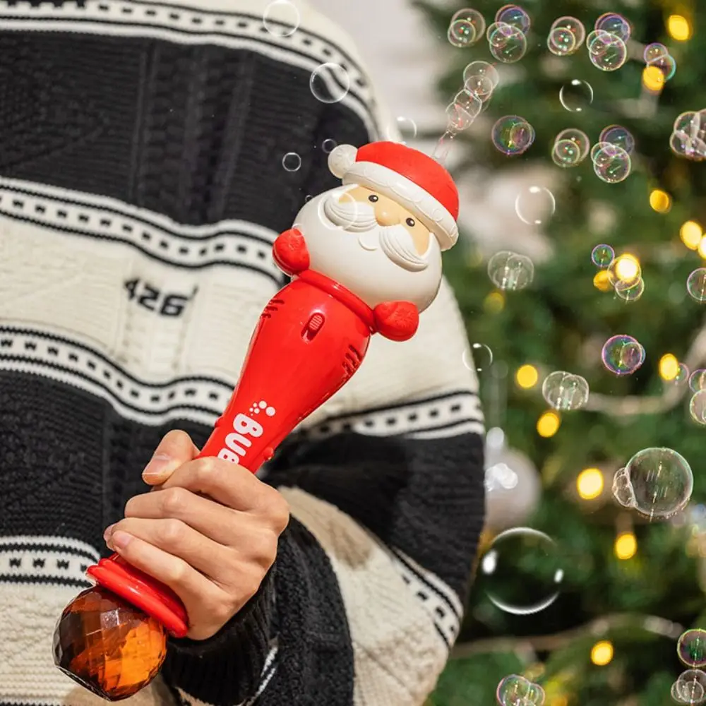Plástico santa bolha soprando máquina varinha automática santa bolha varinha ao ar livre natal santa dos desenhos animados