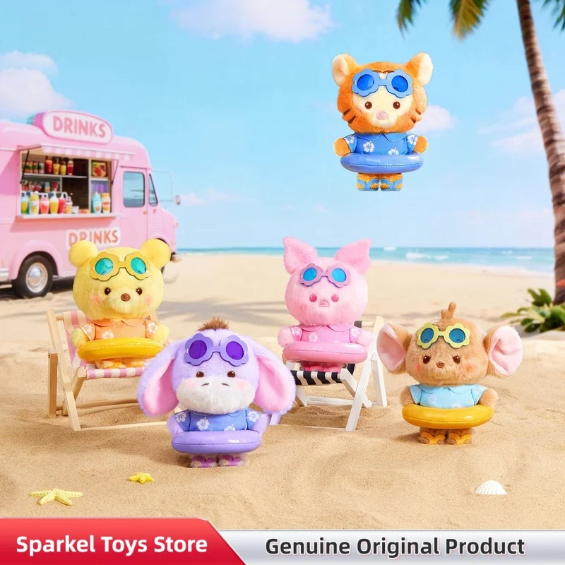 Genuine Disney Summer Swim Ring Series Plush Pendant Blind Box Vacation Style Cute Doll Bag Charm Collect Toys Birthday Gift view 3