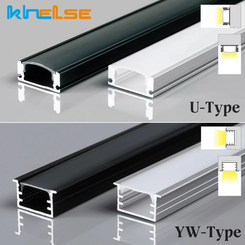1m/pcs Black U/YW-Shape LED Aluminum Profile For 5050 5630 Channel Holder Plastic Cover Hard Bar Tube Cabinet Closet Strip Light