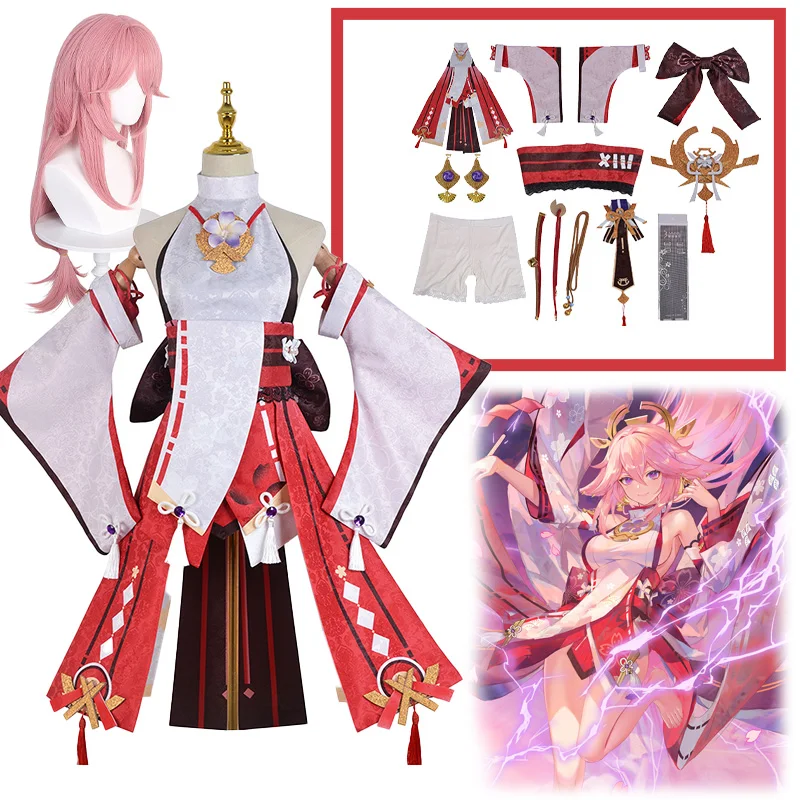 

Yae Miko Cosplay Costume Guuji Yae Fancy Outfits Guuji Full Set Guuji Yae Dress Wig Headwear Ears Tail Game Suit