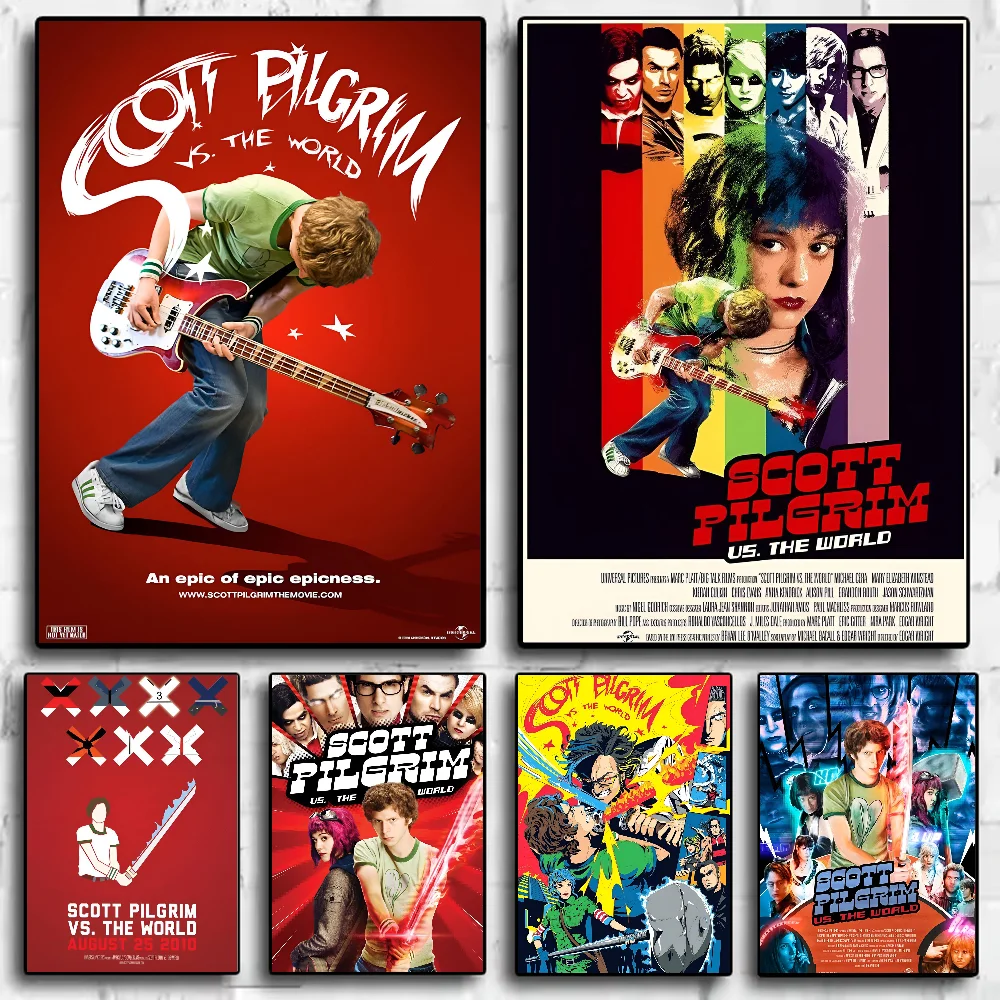 Póster Vintage de película Scott Pilgrim VS The World, arte HD, pared adhesiva, impermeable, para el hogar, sala de estar, dormitorio, bar, decoración estética