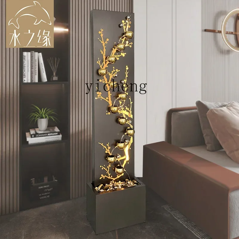 living room TV cabinet next to the floor running water ornament circulating water high-end light luxury fountain