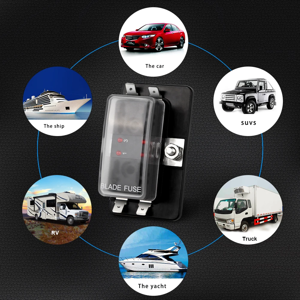 

4-Way Waterproof SCI Fuse Holder with LED Indication 12V Car Marine Blade Fuse Block Plastic Cover Auto Box