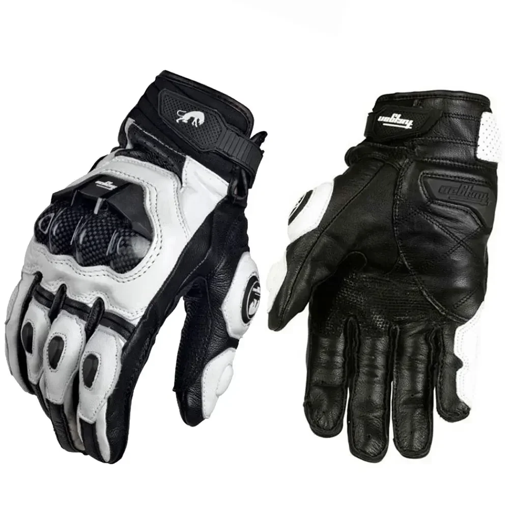 

Leather Motorcycle Gloves Black White Racing Genuine Leather Motorbike Road Racing Team Glove Men Summer Winter Rider Gloves