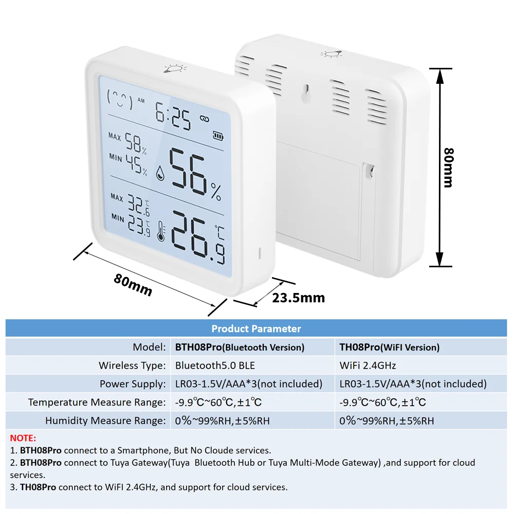 Sensore di umidità della temperatura Tuya WiFi con retroilluminazione APP compatibile con Bluetooth termometro con telecomando igrometro