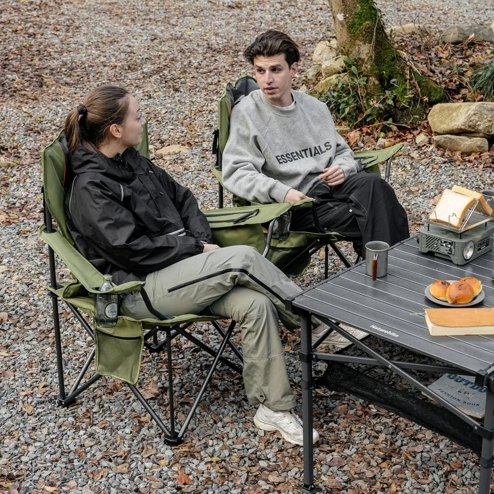 Oversized Camping Chair with Cooler Bag, Support Up to 450 LBS, Portable Padded Outdoor Folding Chair, 2 Pack