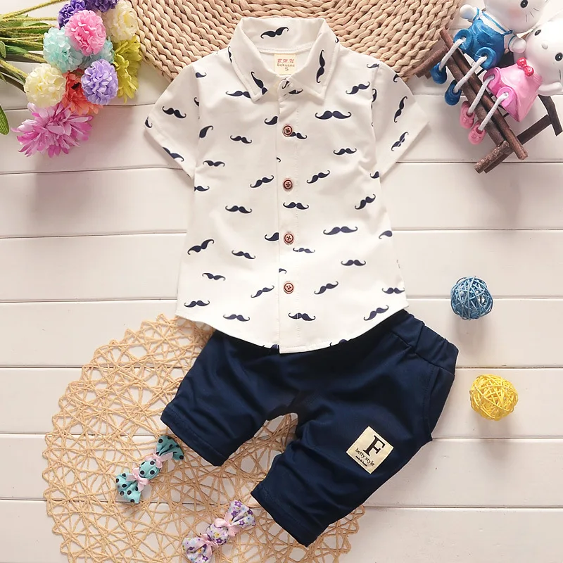 

Cute baby boys' clothing 0-4Y summer suit new cartoon printed short-sleeved shirt+trousers suitable for 1, 2, 3, 4 years old