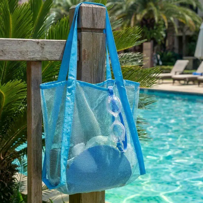 Outdoor Protable Mesh Bag Handbag Kids Toys Storage Bags Swimming Large Bag For Towels Women Cosmetic Makeup Organizer