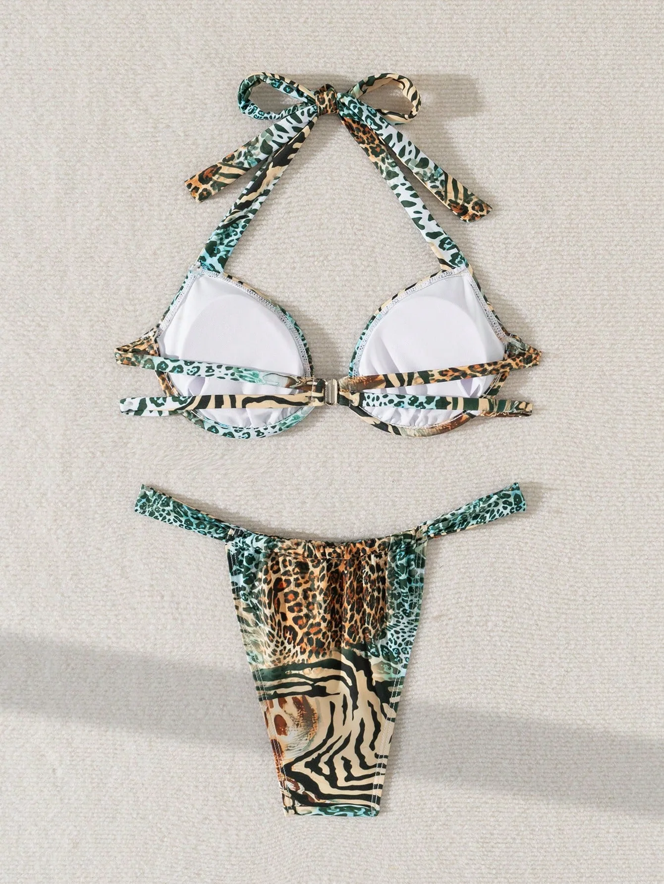 ชุดบิกินี่ลายเสือดาวแบบเซ็กซี่ ชุดว่ายน้ำสองชิ้นแบบผูกคอ ชุดว่ายน้ำชายหาด ชุดบิกินี่ ชุดแทนกินี่