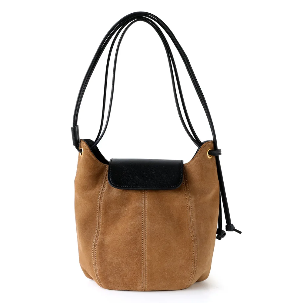

Suede Bucket Bag Women Frosted Designer Handbags Cowhide Leather Shoulder Crossbody Bags Patchwork Adjustable Thin Strap