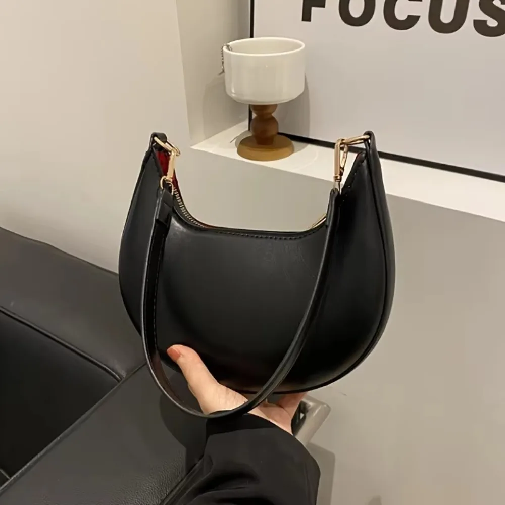 Neue PU-Leder Schultertasche, mondförmig, große Kapazität, Unterarmtasche, unifarbene Tragetasche für Damen – Detail 11