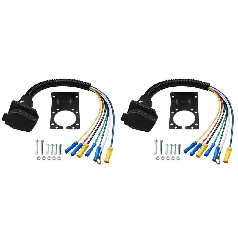 2X 7 Pin Trailer Plug,7 Way Trailer Light Connector Socket,7 Pin Truck Plug Quick Converter With Mounting Bracket